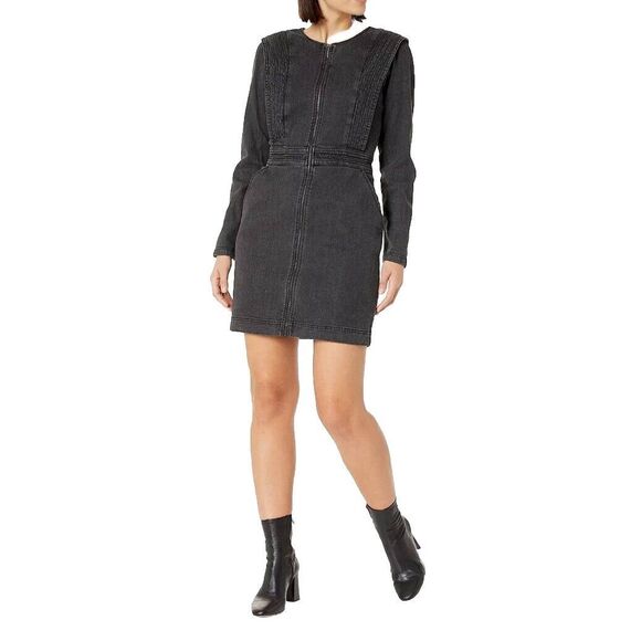 KARL LAGERFELD PARIS Denim Zip Front Dress Sz‎ 8 Goth Grunge Emo Gremlincore 80s - Picture 1 of 14